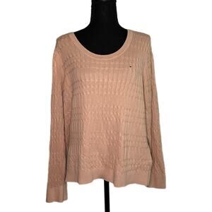 Tommy Hilfiger Women’s Light Pink Cable Knit Sweater, XL, Pre-ownedpom